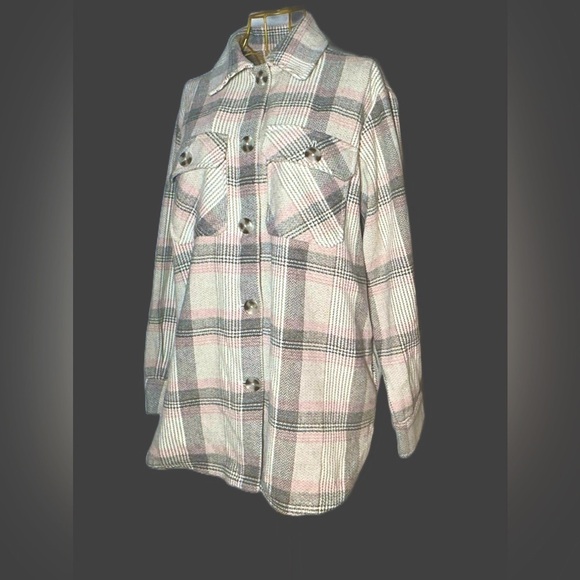 NWT Steve Madden High Noon Plaid Button Front Shacket w/ Pockets, Oversized, S - Picture 1 of 14